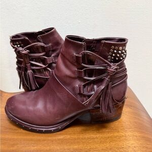 AS 98 Burgundy Leather Tassel and Studded Heeled Bootie